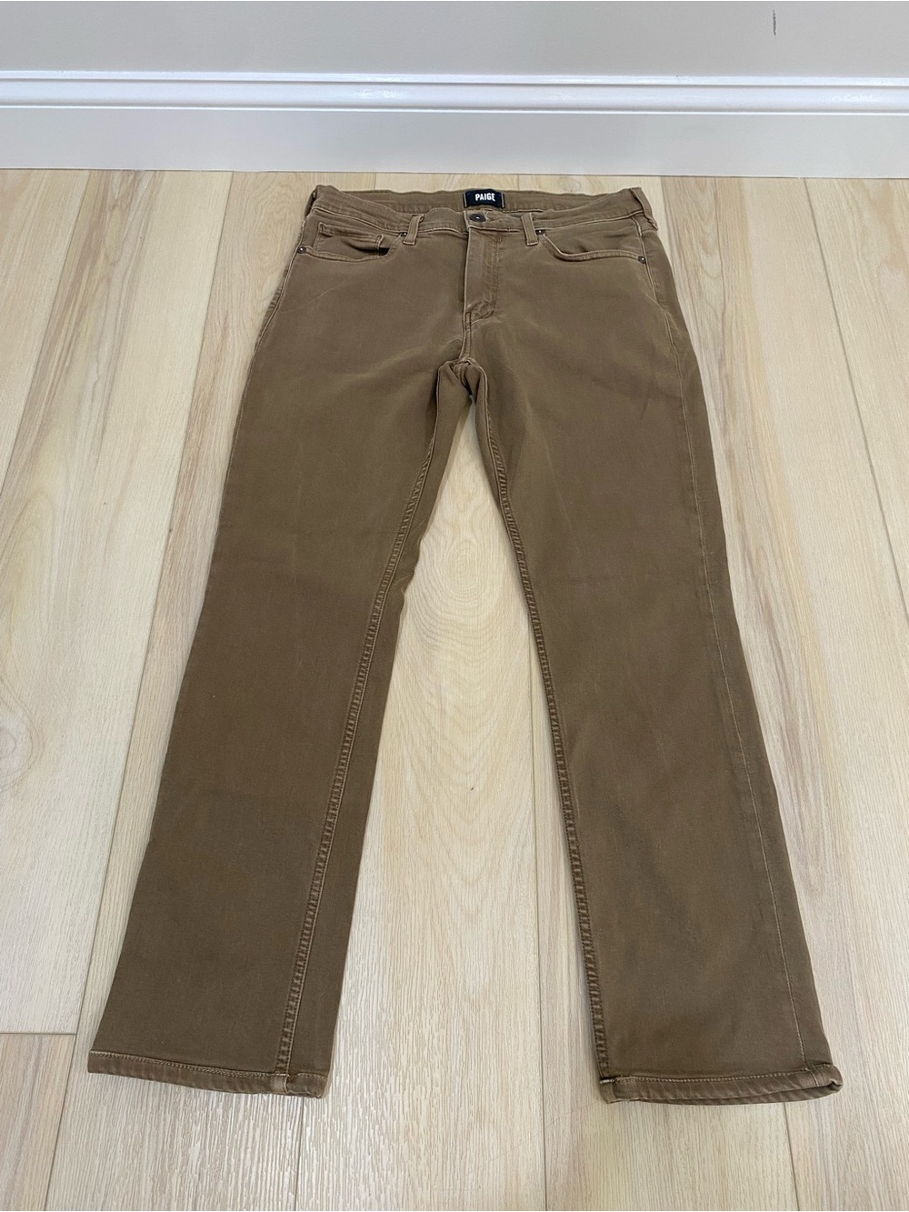 Paige Men’s Brown Denim Cotton Jeans Slim Straight Mid Rise Medium Wash 5-Pocket
